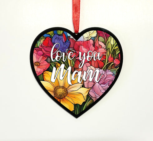 Love You Mum Stained Glass Effect Heart Suncatcher
